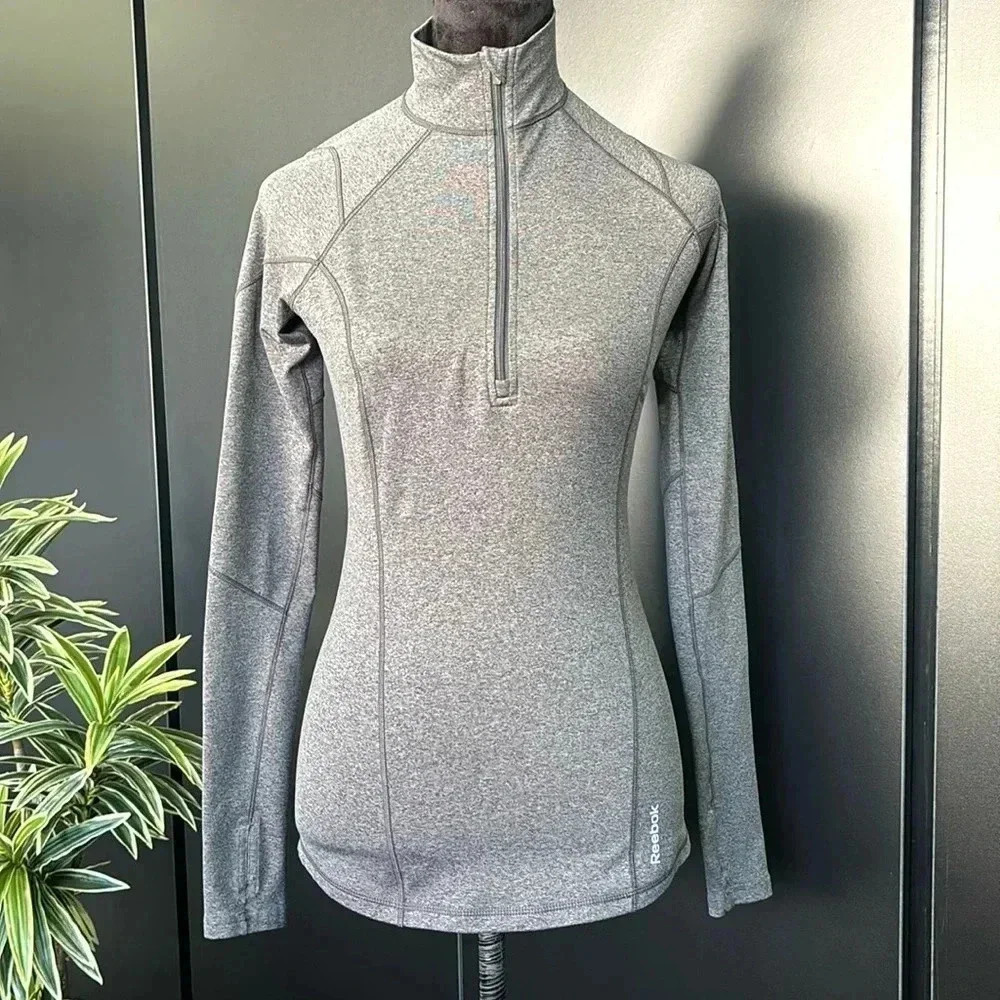 Reebok Play Warm quarter zip pull over thumb hole sleeve, Heather gray - S
